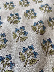 Small Flower Block Print Handloom Linen Fabric ,upholstery Fabric, pillow Cover Fabric, Thick fabric natural linen - Rohiyaan